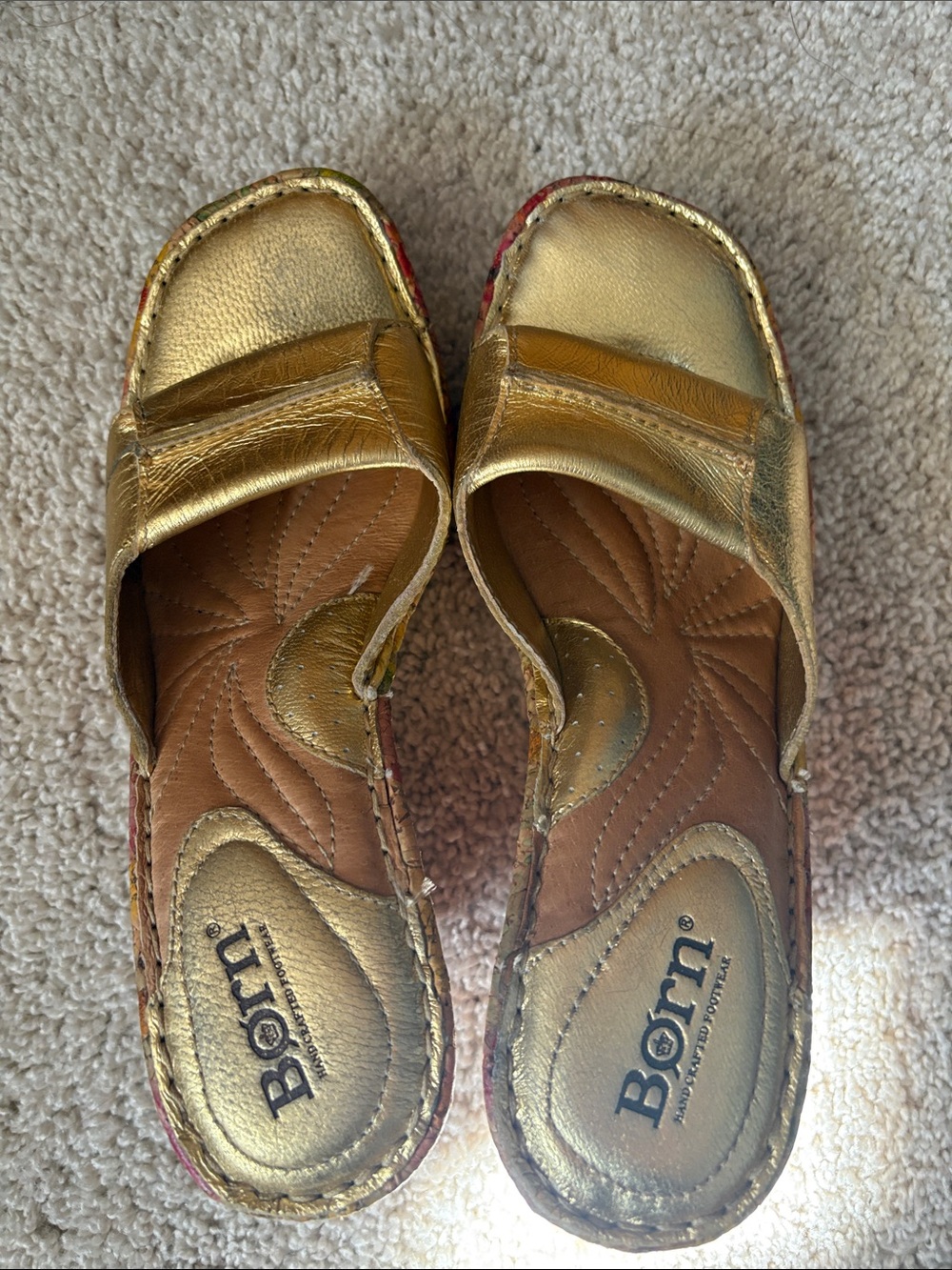 Born Gold Leather Slide Mules
